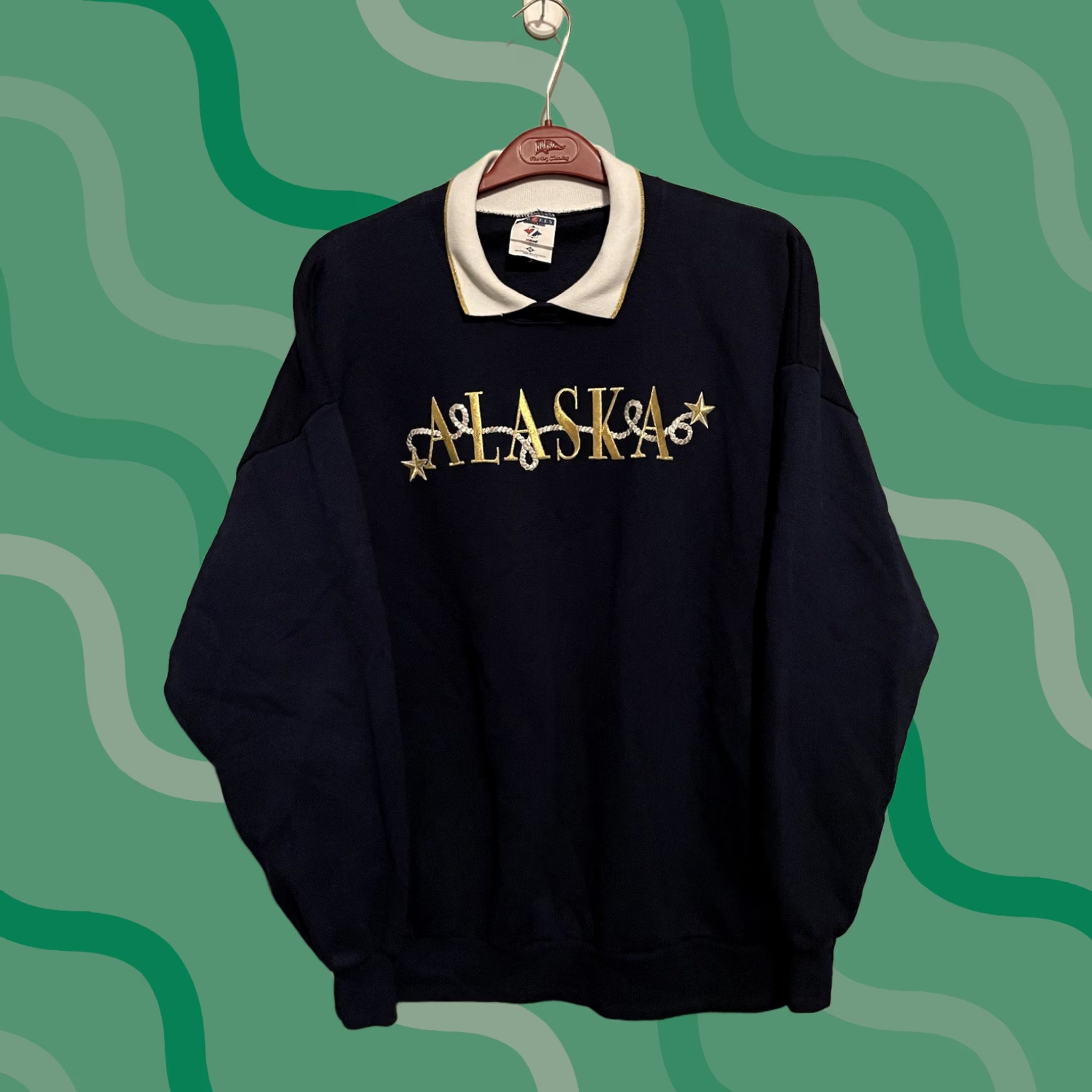 Jerzees VINTAGE Alaska 90s Sweatshirt Logo Blue Collared 2XL Embroidered Mens Sweatshirt Size US XXL / EU 58 / 5 - 1 Thumbnail