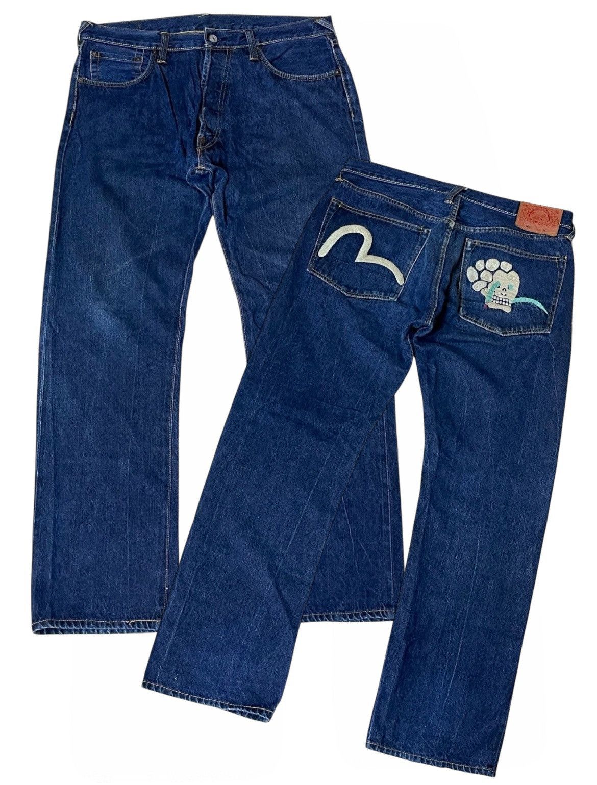 Evisu VINTAGE EVISU SEAGULL SKULL SNAKE EMBROIDERY SELVEDGE JEANS Size US 35 - 1 Thumbnail