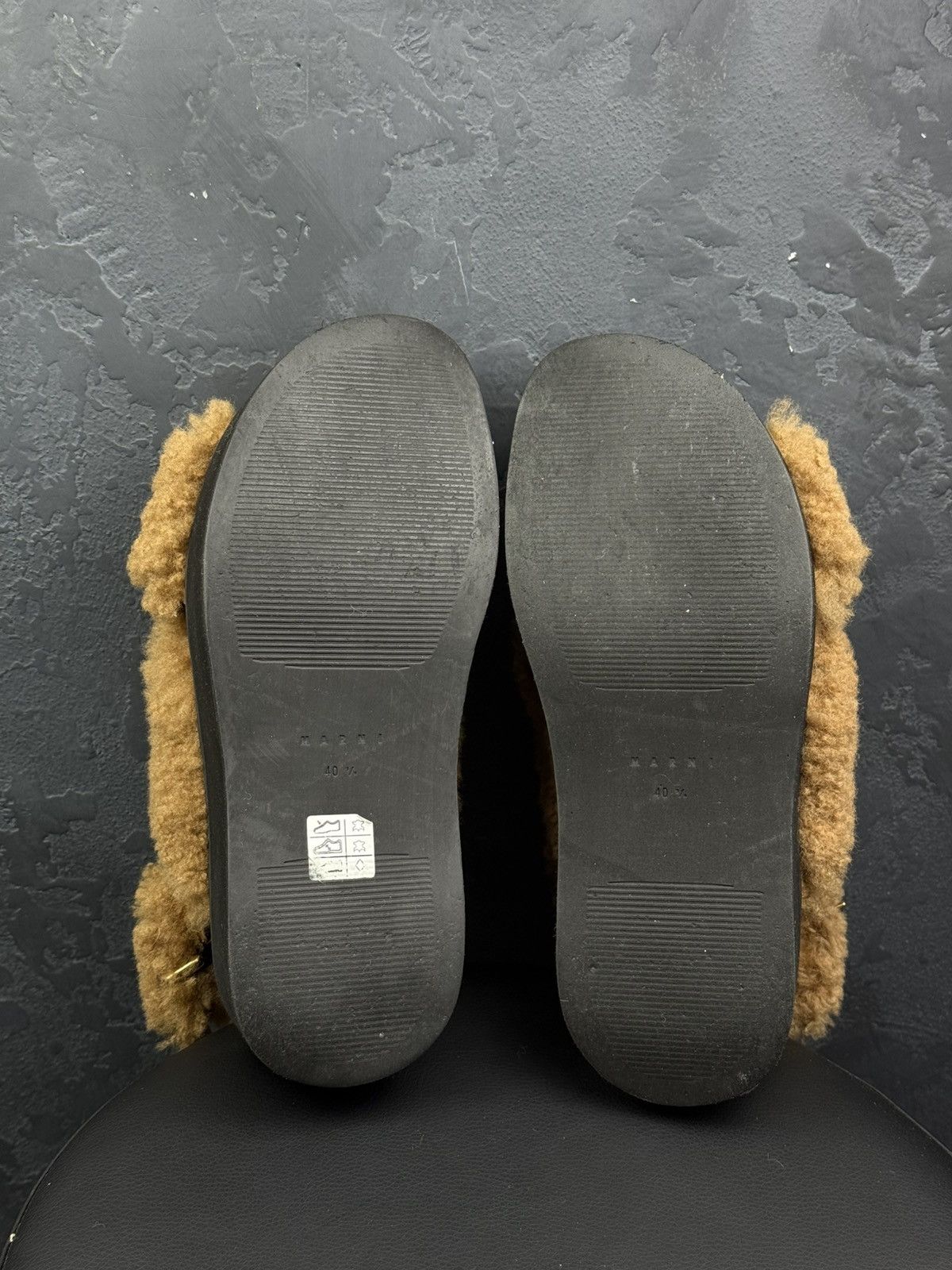 Marni Marni Beige Shearling Fussbett Shoes Black Rubber Platform Size US 10 / IT 40 - 12 Thumbnail