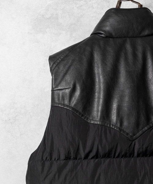 Number (N)ine Number nine COMBINATION DOWN VEST Nylon Leather Size US L / EU 52-54 / 3 - 8 Thumbnail