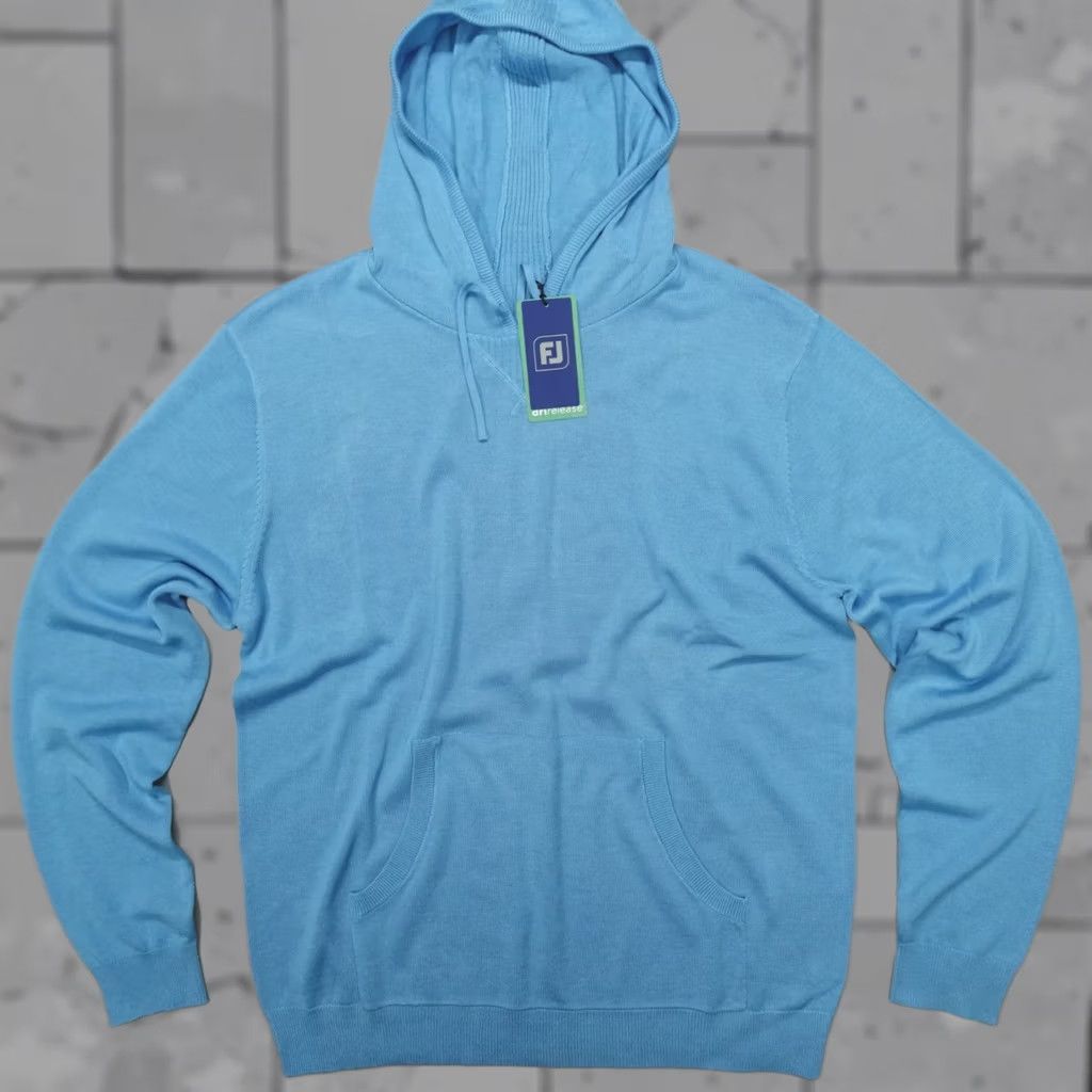 Footjoy FootJoy Dri-Release Performance Hoodie Sweater Men's Size L Riviera Wool Blend Blue Pullover Knit Pockets Hooded Sports Golf Regular Adults Mens Size US L / EU 52-54 / 3 - 1 Thumbnail