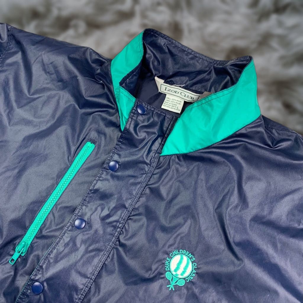 VTG Izod Club Men’s Nylon 1/2 Snap Pullover Rain Jacket Navy Blue Large