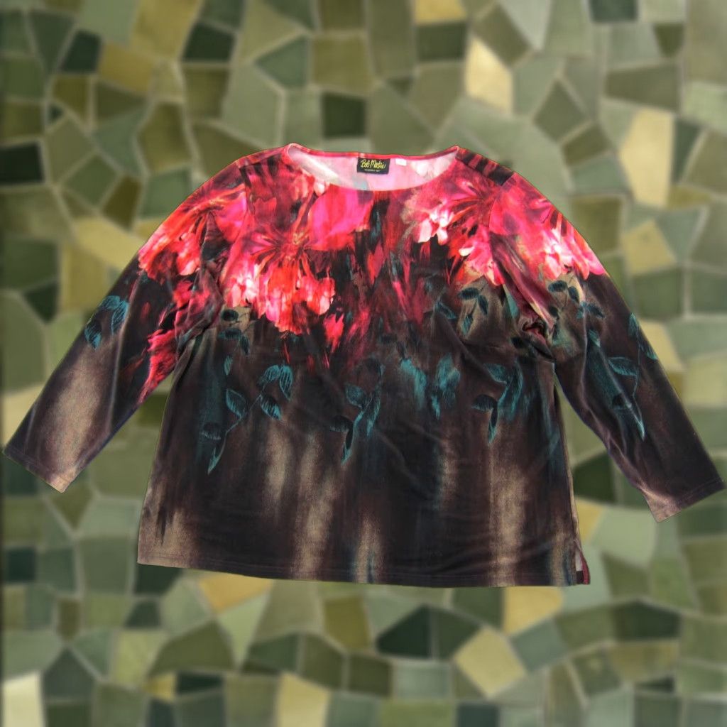 Bob Mackie Bob Mackie Blouse Pink Floral Long Sleeve Women 2X Size XXL / US 16-18 / IT 52-54 - 1 Thumbnail