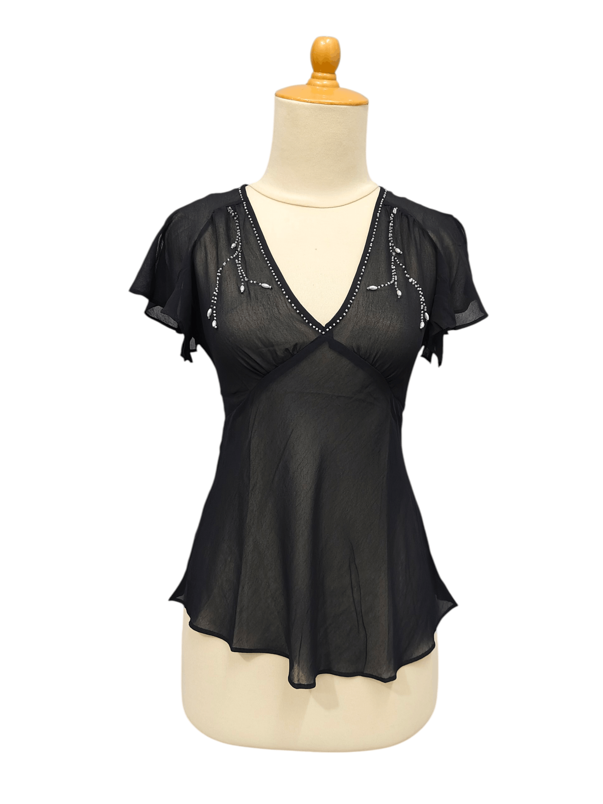 Michel Klein 00s Michel Klein- Fairy Grunge Gothic Sheer Beaded V-Neck Size M / US 6-8 / IT 42-44 - 1 Thumbnail