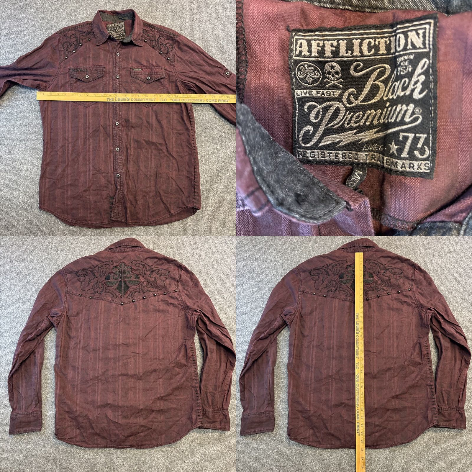 Affliction Affliction Button-Up Shirt Men M Purple Studded Y2K Premium Black Medium Size US M / EU 48-50 / 2 - 8 Thumbnail