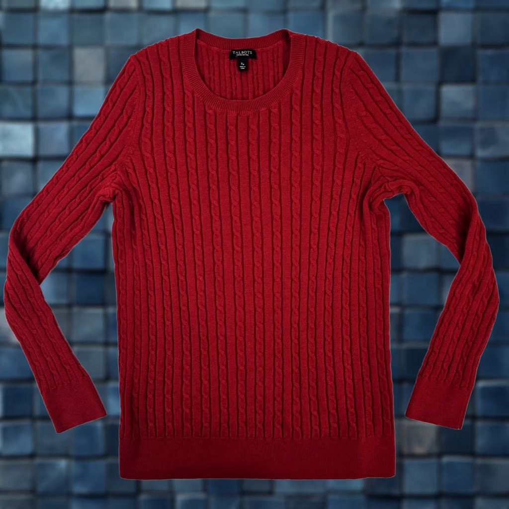 Talbots Talbots Cable Knit Wool Blend Pullover Sweater Women XP (XS Petite) Red EUC Crew Neck Long Sleeve Knits Knots 90s? Size XS / US 0-2 / IT 36-38 - 1 Thumbnail