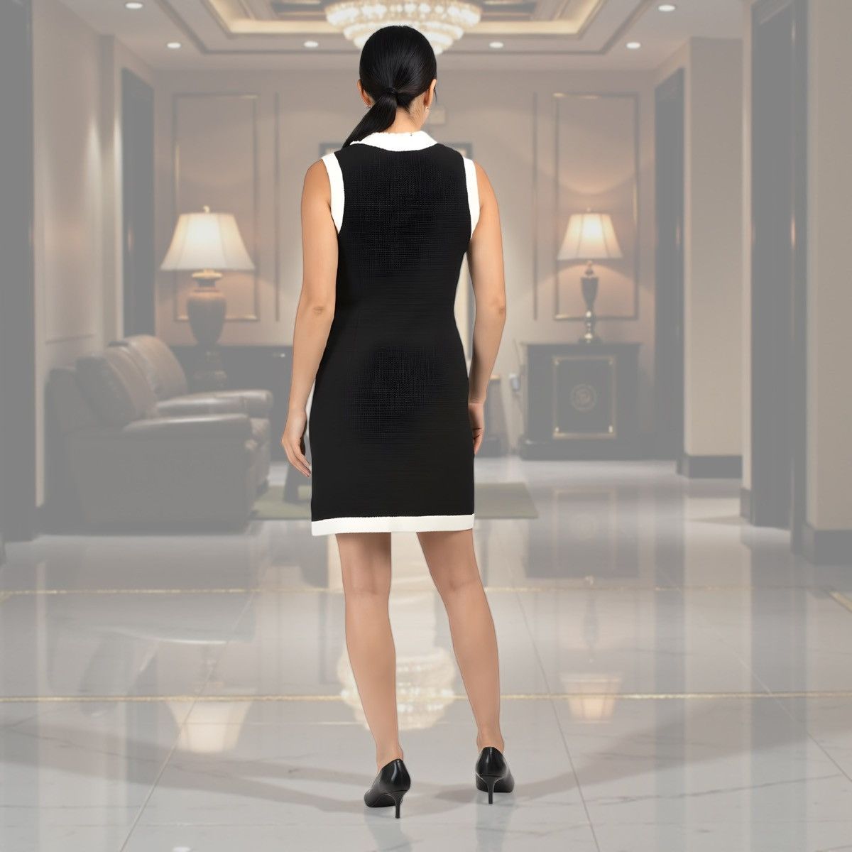 Other London Times Women’s Black White Waffle Knit Mini Dress XL Size XL / US 12-14 / IT 48-50 - 4 Thumbnail