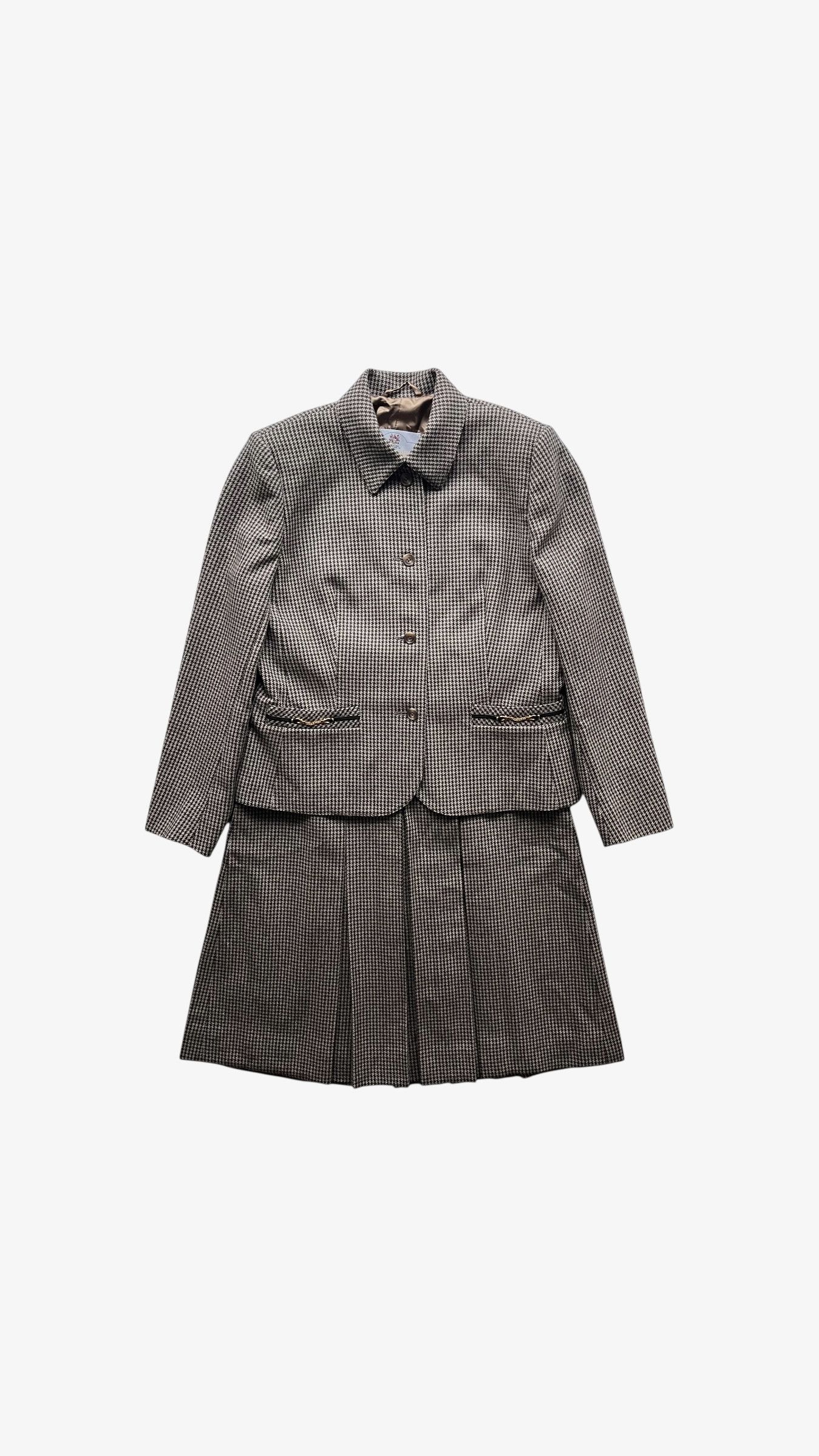 Aquascutum Vintage 80s Women's Aquascutum Houndstooth Check Wool Suit Size L / US 10 / IT 46 - 1 Thumbnail