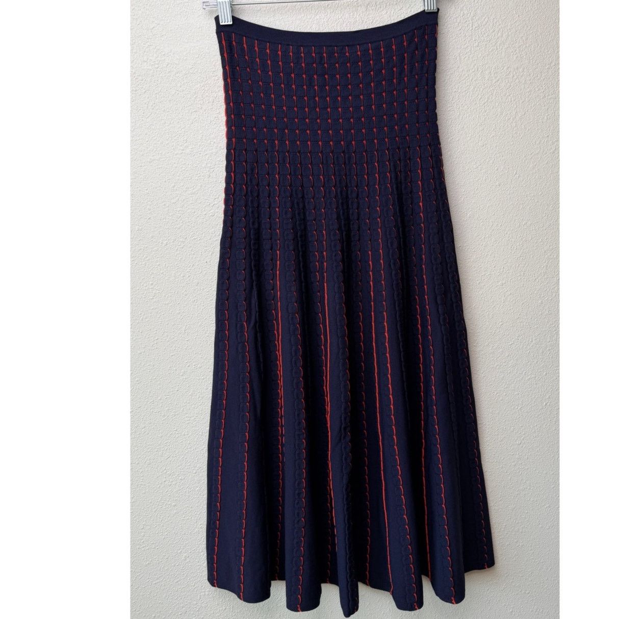 Zara Zara Women Navy Red Striped Knit Midi Skirt US S Size 24" / US 00 / IT 34 - 5 Thumbnail
