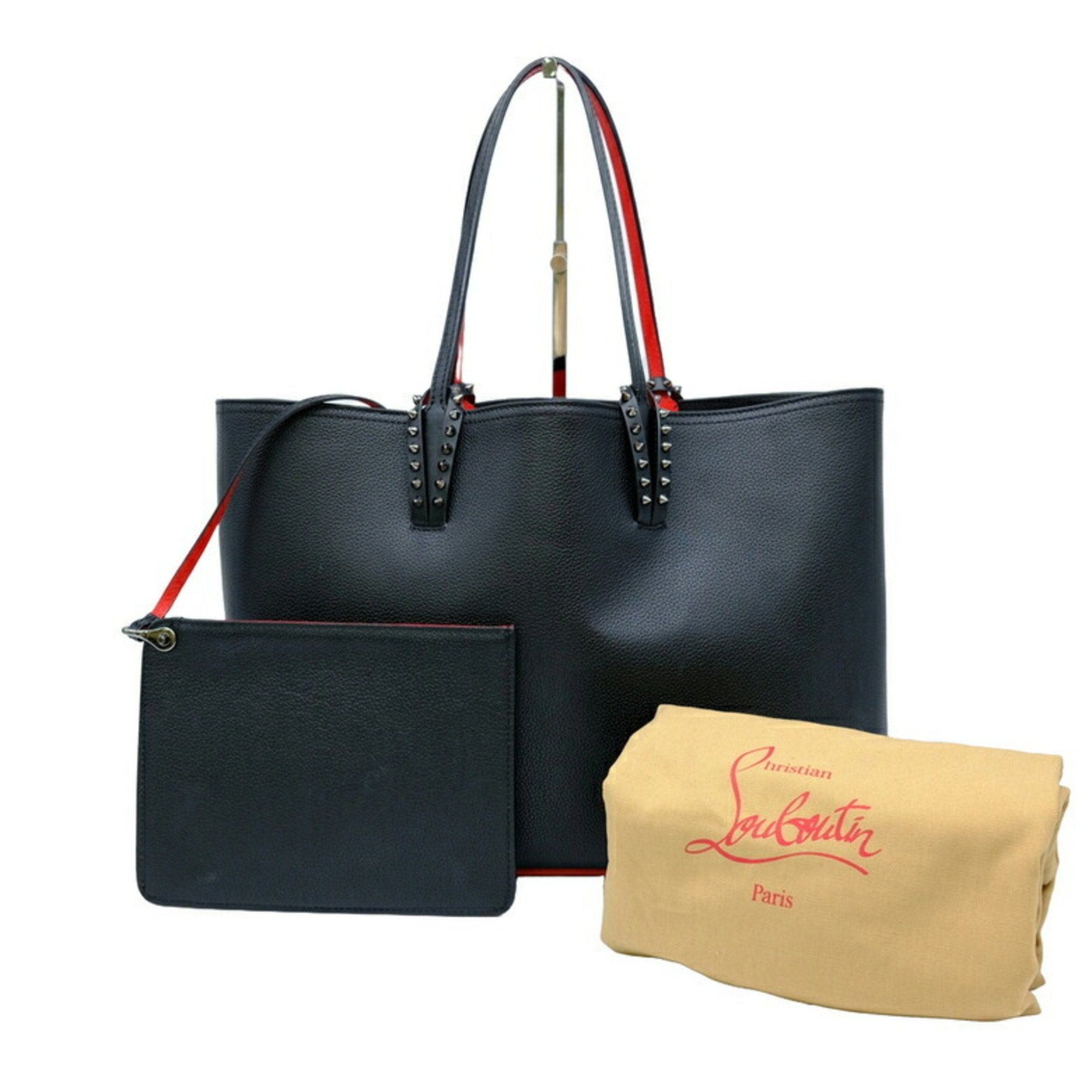 image of Vintage Christian Louboutin Tote Bag Cabata Leather Black Red, Women's