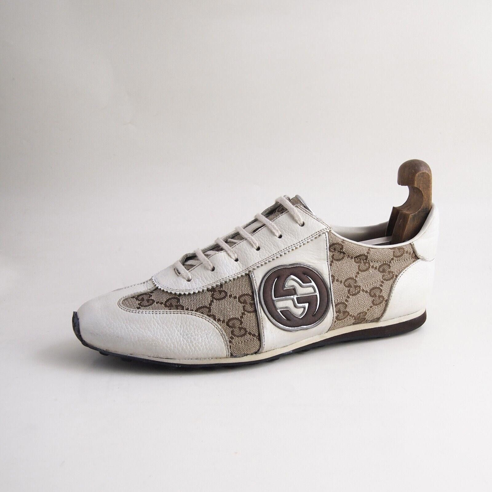 Gucci Gucci Sneakers White Leather Brown Canvas US 10.5 EU 43.5 G Size US 10.5 / EU 43-44 - 2 Thumbnail