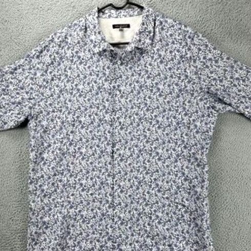 Vintage Lords of Harlech Linen Shirt Men's Floral Print Button Up XL Blue Linen Shirt Short Sleeve Button-Down Casual Men’s Size US XL / EU 56 / 4 - 2 Thumbnail