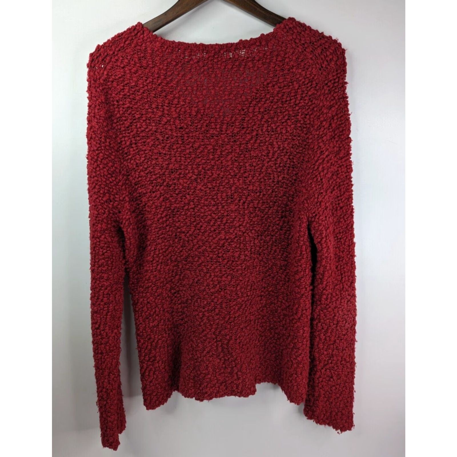 Eileen Fisher Eileen Fisher Sweater Lady Large Red Wool Silk Textured Popcorn V-Neck Slouchy Pullover Knit Open-Knit Size L / US 10 / IT 46 - 4 Thumbnail