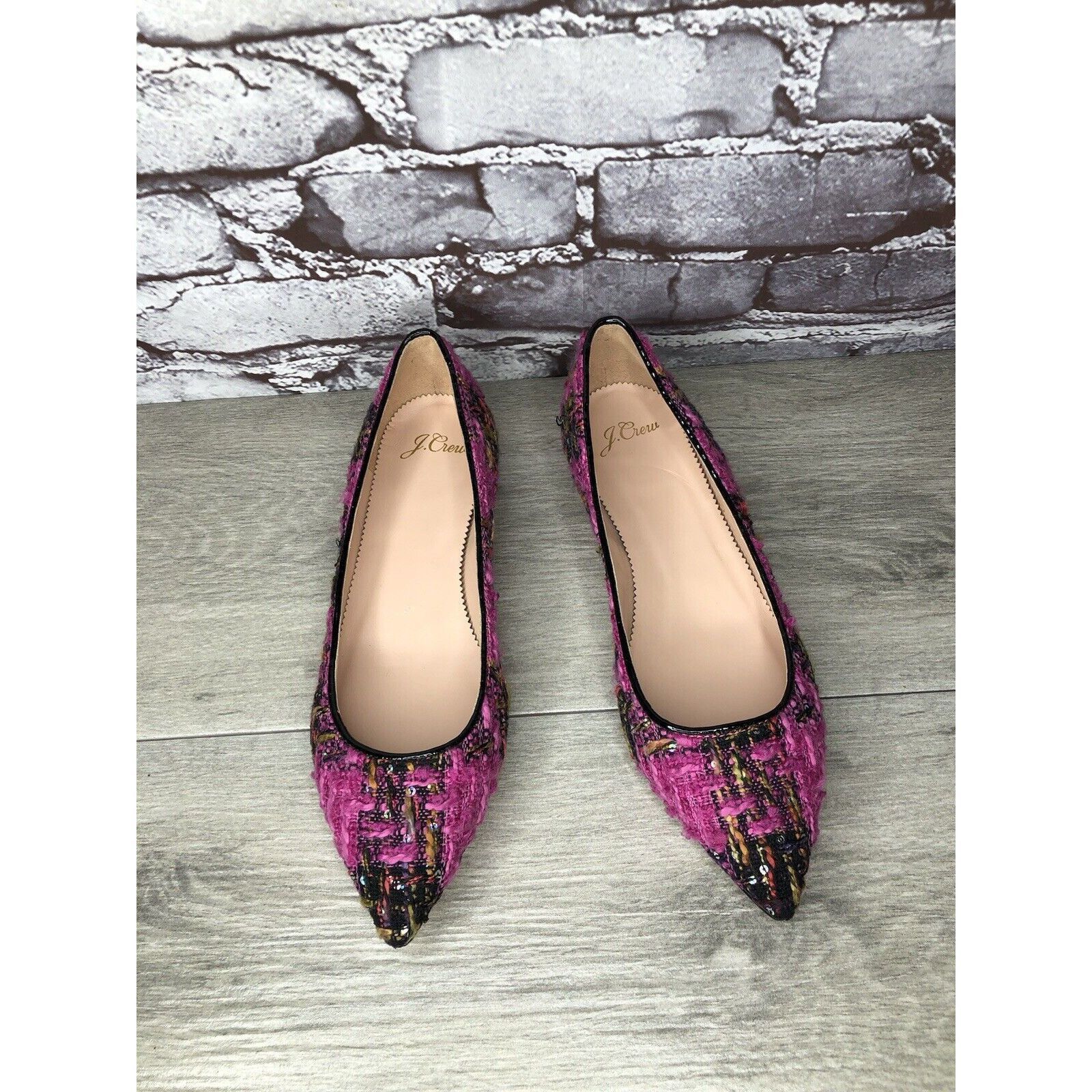 J.Crew J. Crew K2904 Pink Fresh Berry Tweed Pointed Toe Flats Women Size US 7 / IT 37 - 22 Thumbnail