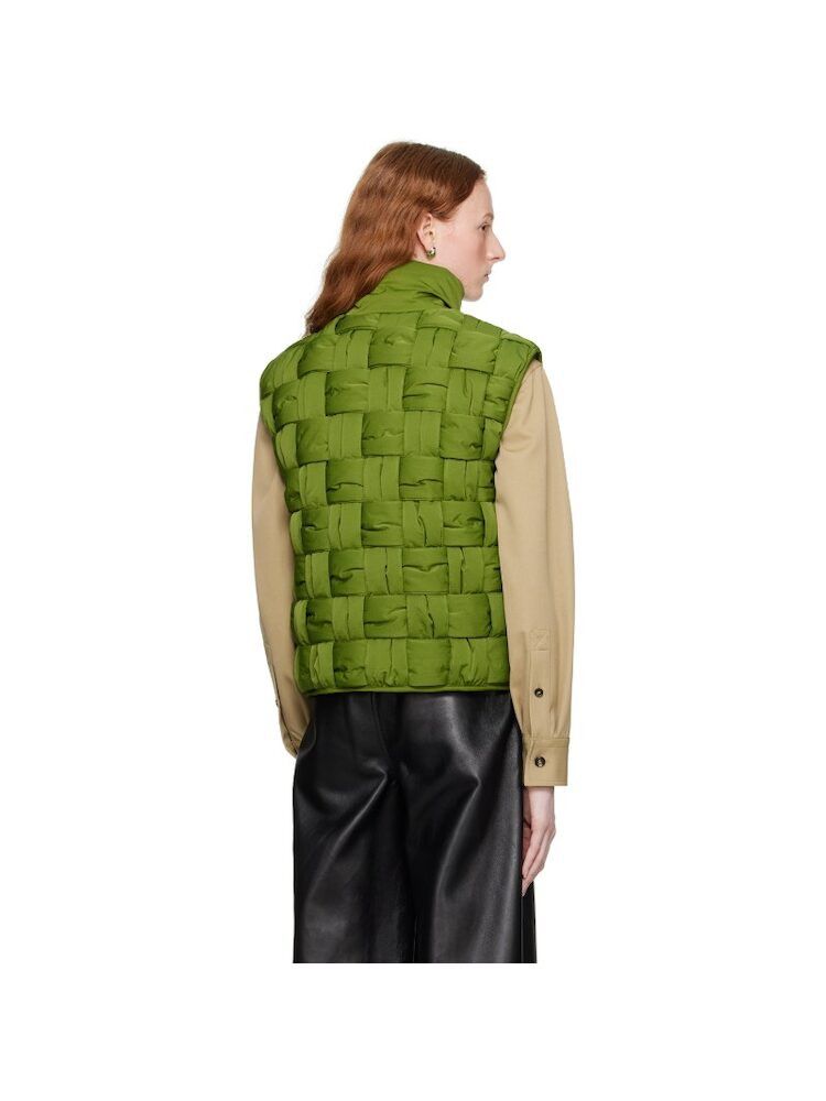 Bottega Veneta o1loc1c0824 734248 Padded Nylon Intreccio Gilet in Green Size S / US 4 / IT 40 - 3 Thumbnail