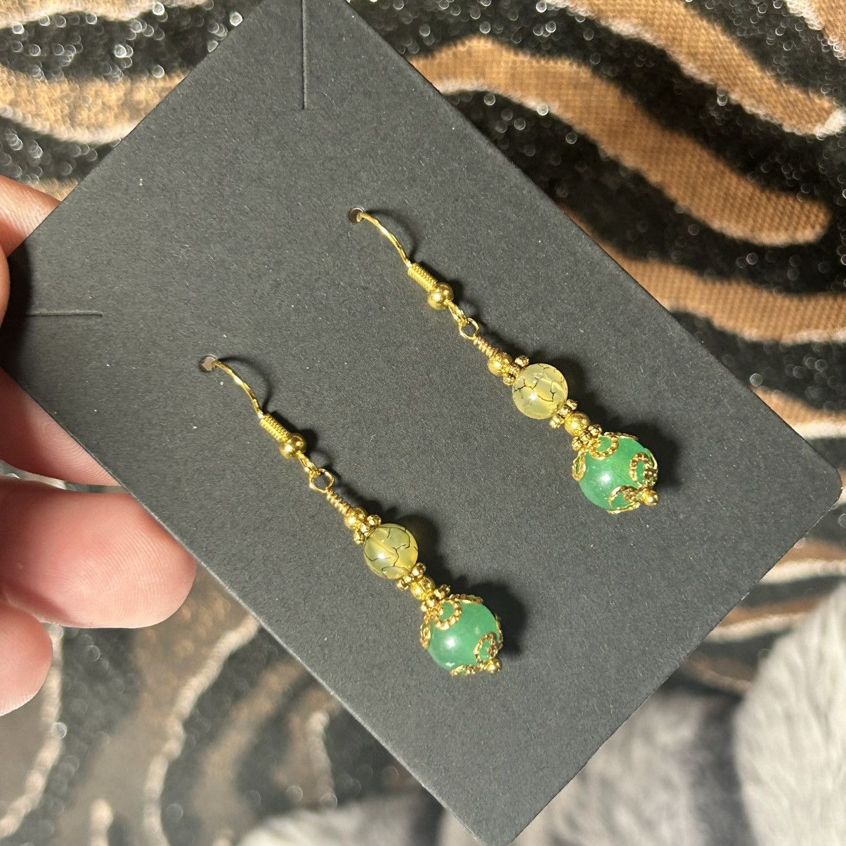 Handmade Handcrafted elegant filigree green chalcedony earrings Size ONE SIZE - 1 Thumbnail