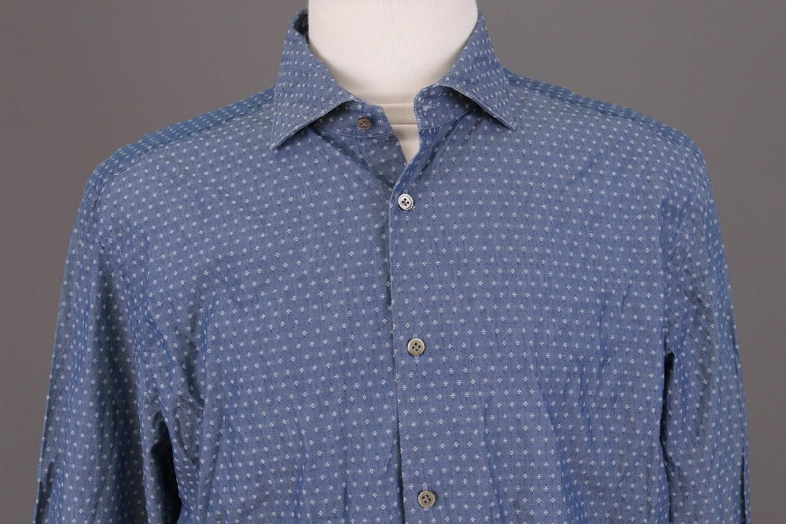 Designer Boggi Milano Custom Fit Blue Dotted Shirt Size XXL / 7 Size US XXL / EU 58 / 5 - 2 Thumbnail