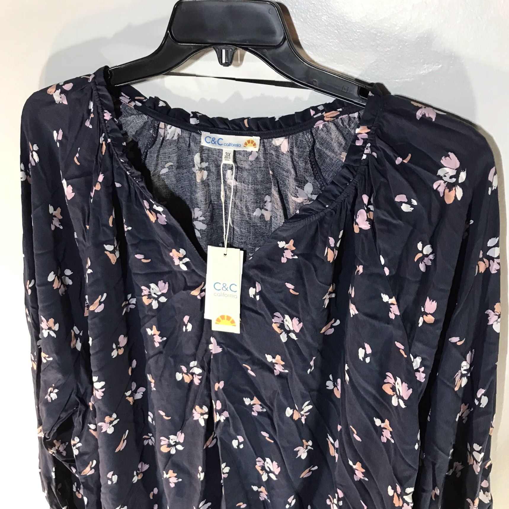 Vintage VINTAGE C&C California Women's Blouse Peasant Top Flower Pattern 3X Plus Size Blue Bohemian Size XXL / US 16-18 / IT 52-54 - 2 Thumbnail