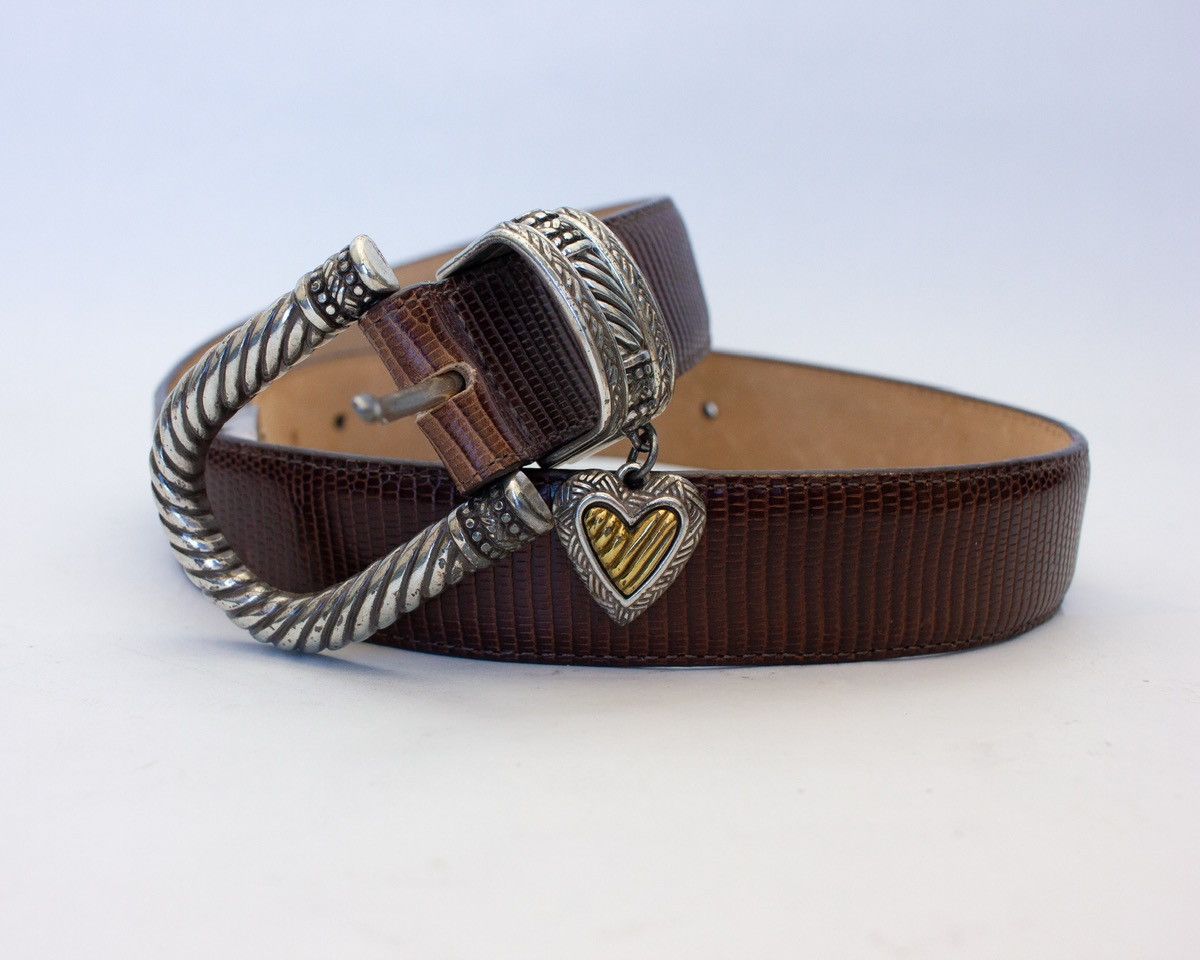 Brighton Brighton Brown Leather Belt Snakeskin Pattern Silver Buckle Size ONE SIZE - 2 Thumbnail