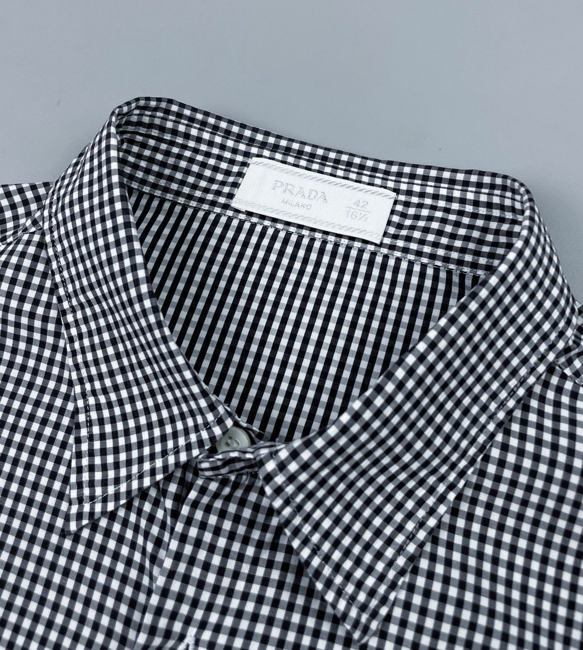 Prada Men’s PRADA White Tab Gingham Check Long Sleeve Shirt Size M Size US M / EU 48-50 / 2 - 8 Thumbnail