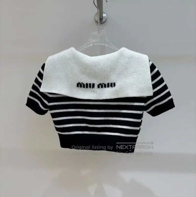 Miu Miu Miu Miu Black Striped Wool Short Sleeve Sweater . Size M / US 6-8 / IT 42-44 - 1 Thumbnail