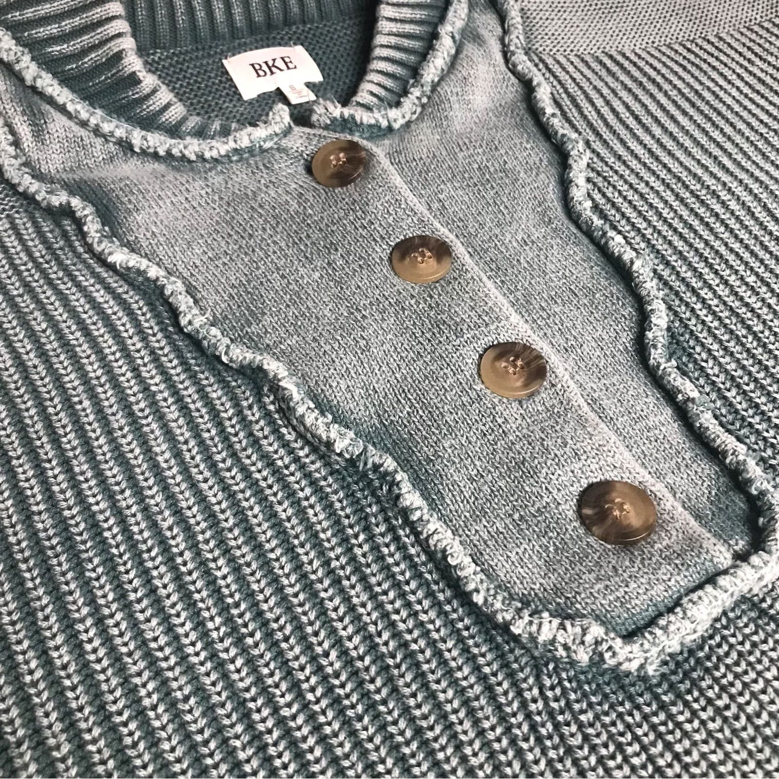 Vintage BKE Buckle North Sea Washed Ribbed Knit Oversized Henley Sweater S Women Gray Crew Neck Long Sleeve Frayed Trim Cotton Lightweight? Size S / US 4 / IT 40 - 5 Thumbnail