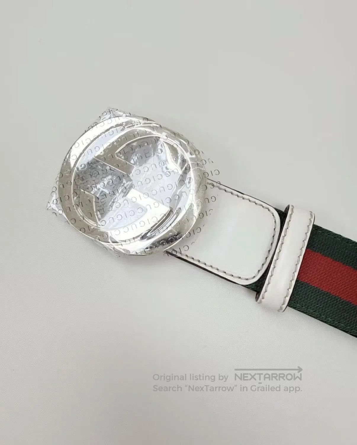Gucci Green Striped Belt with Silver Buckle. Size ONE SIZE - 6 Thumbnail