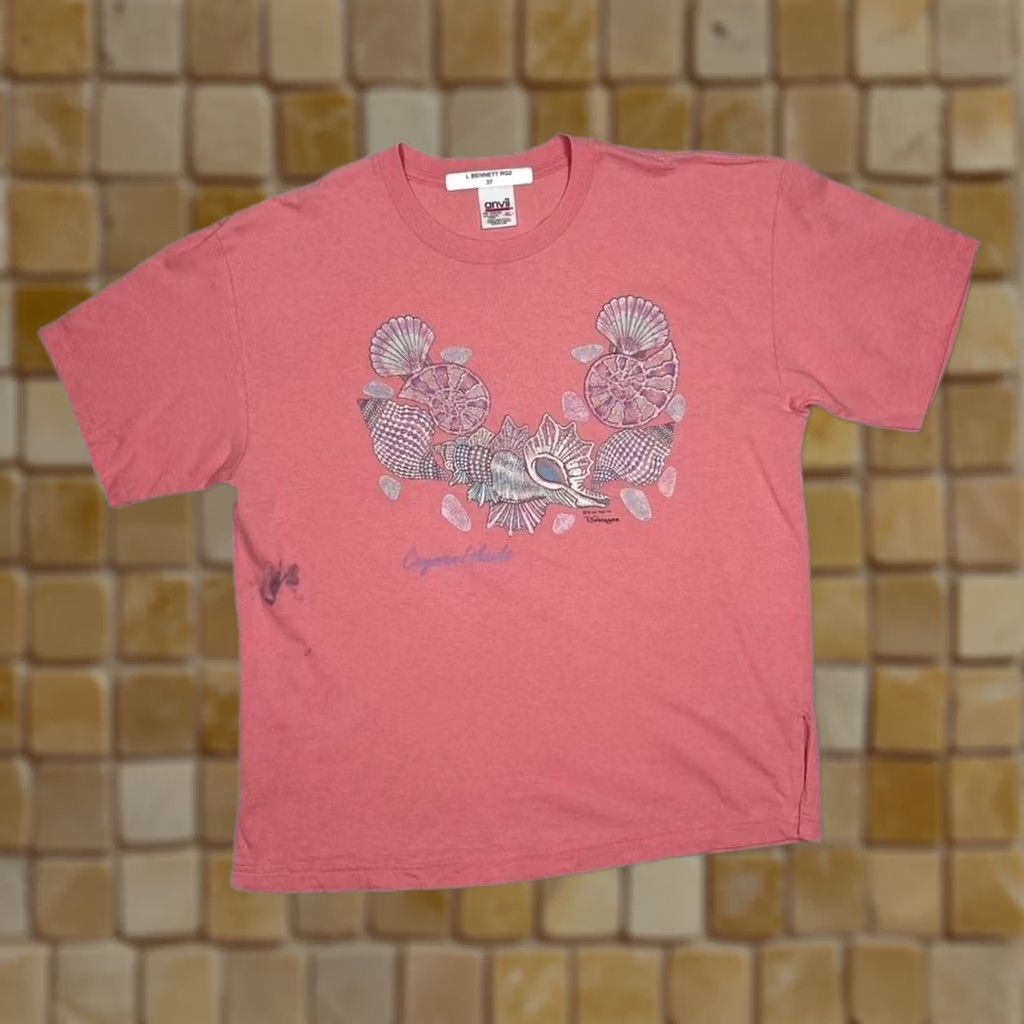 Anvil VINTAGE Anvil T-Shirt Cayman Islands Sea Shell Souvenir Graphic XL Coral Pink Men's Short Sleeve 1993 1990s Size US L / EU 52-54 / 3 - 1 Thumbnail