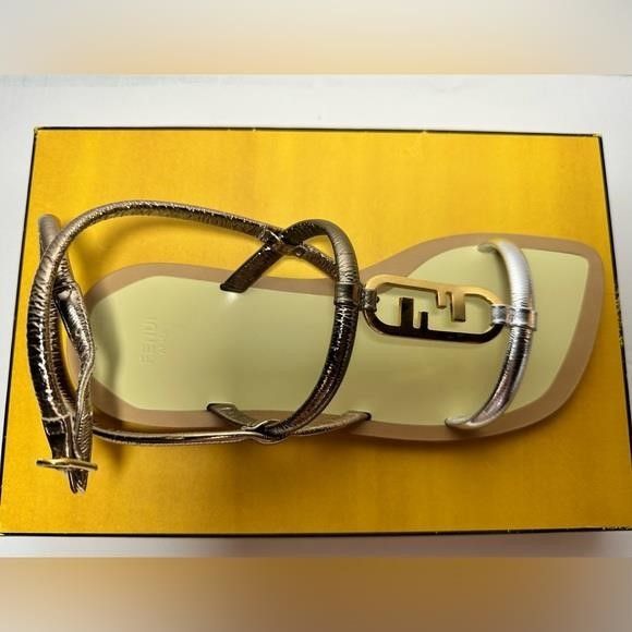 Fendi - New FENDI Metallic Nappa Fendi O'Lock Gladiator Flat Sanda Size US 7.5 / IT 37.5 - 14 Thumbnail