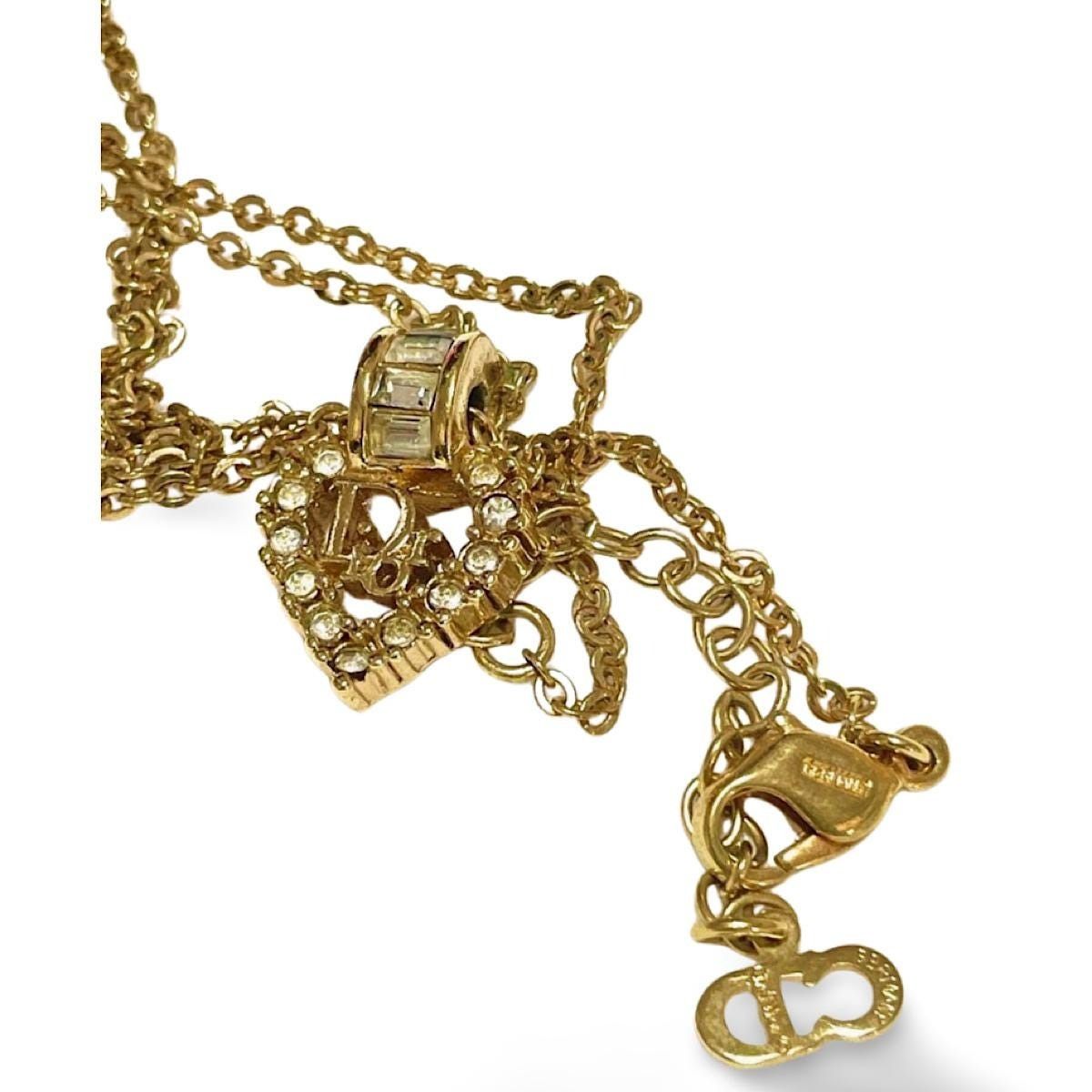 Dior Vintage Christian Dior heart top necklace with rhinestones Size ONE SIZE - 8 Thumbnail