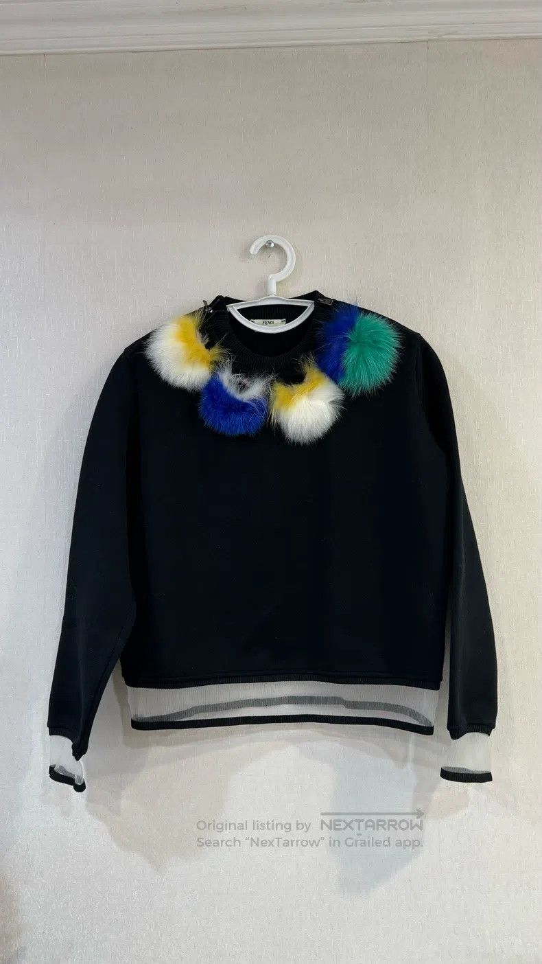 Fendi Fendi Black Crew Neck Top with Colorful Pom-Pom Trim Size XS / US 0-2 / IT 36-38 - 1 Thumbnail