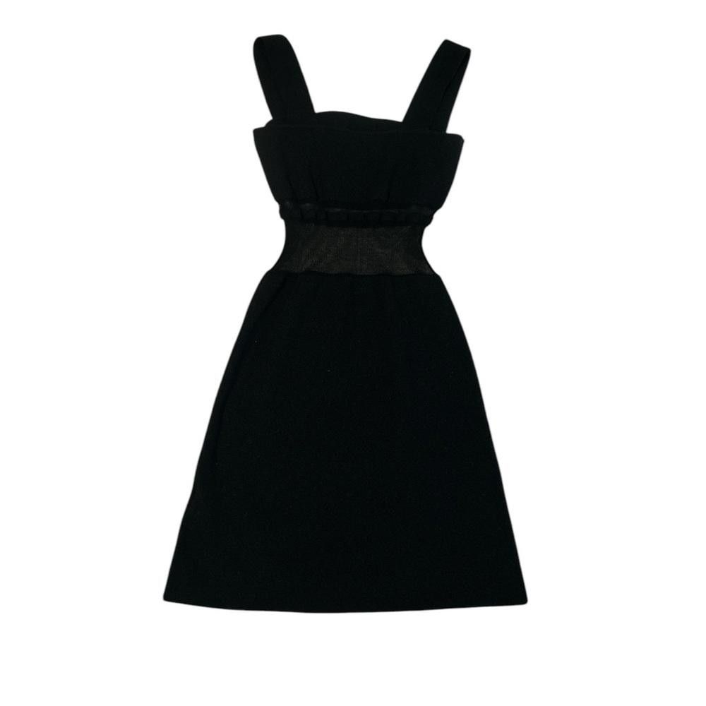 Designer Black Knit mini Dress with Cutout mesh Detail Size L / US 10 / IT 46 - 2 Thumbnail