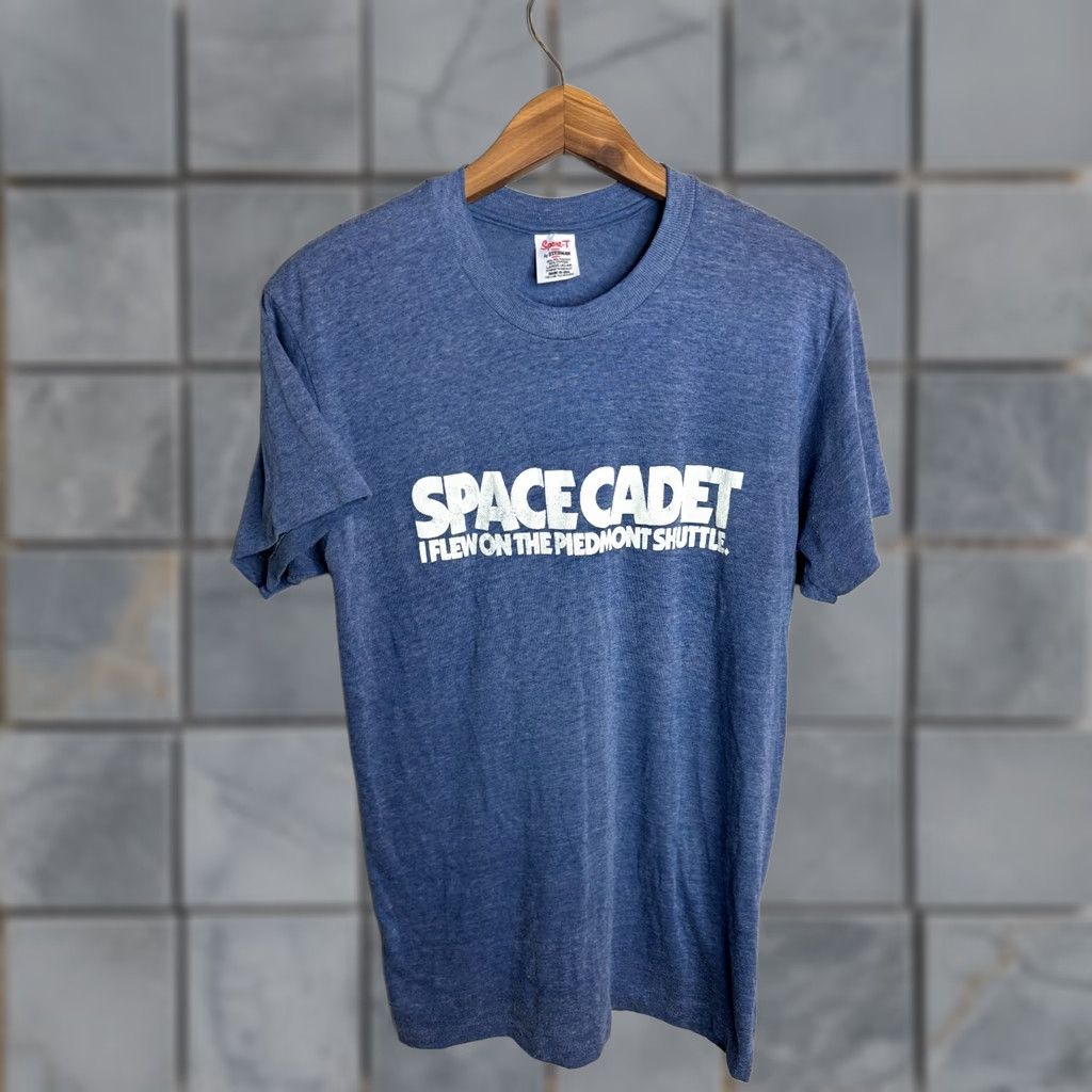 Vintage VINTAGE Sport-T Space Cadet Shirt I Flew On The Piedmont Shuttle 80s 4423 Blue Mens L Crew Neck Short Sleeve Cotton Knit Logo 8/10 1980s 4423 Size US L / EU 52-54 / 3 - 1 Thumbnail