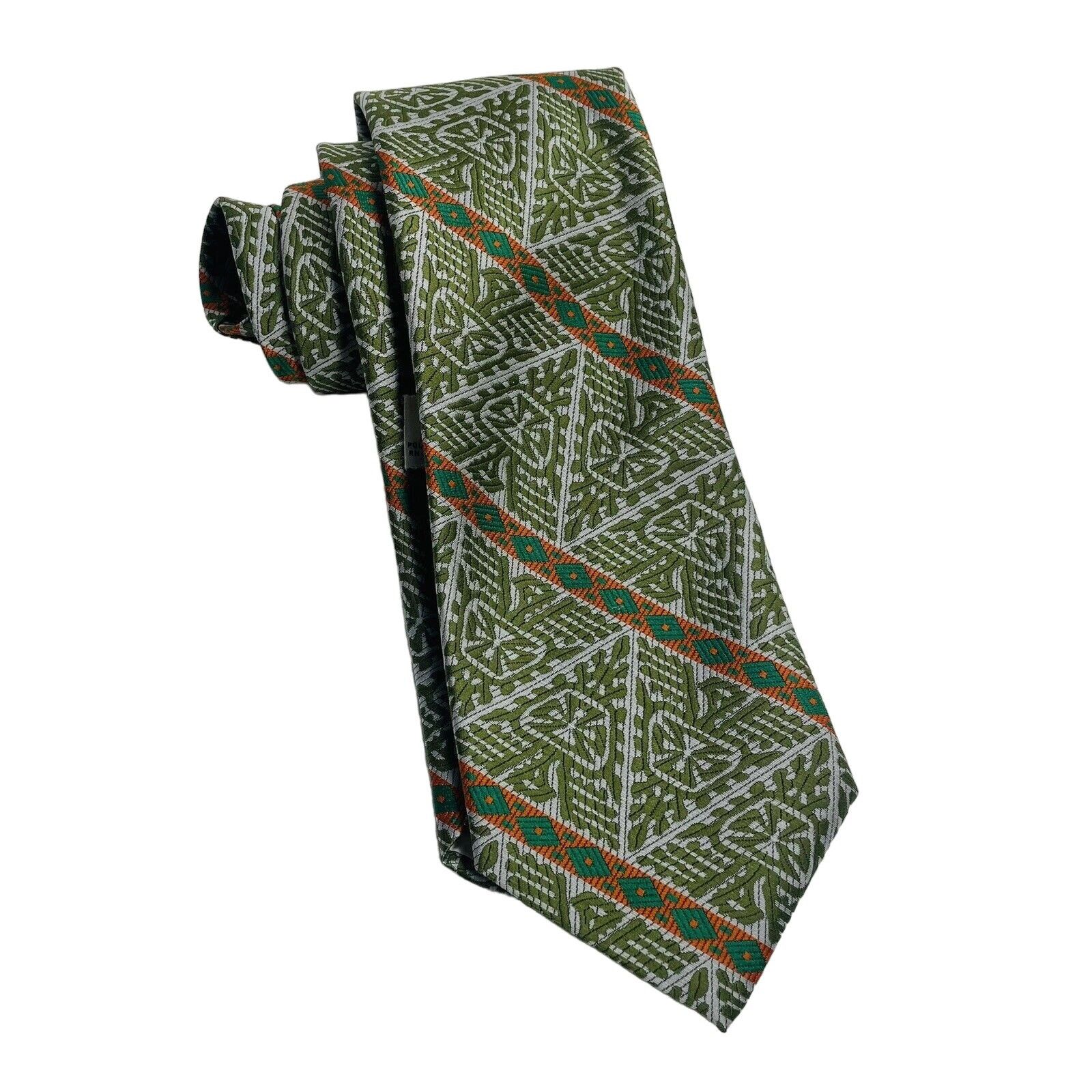 Vintage The Huckster Mens Necktie Green Orange Neck Tie Size ONE SIZE - 1 Thumbnail