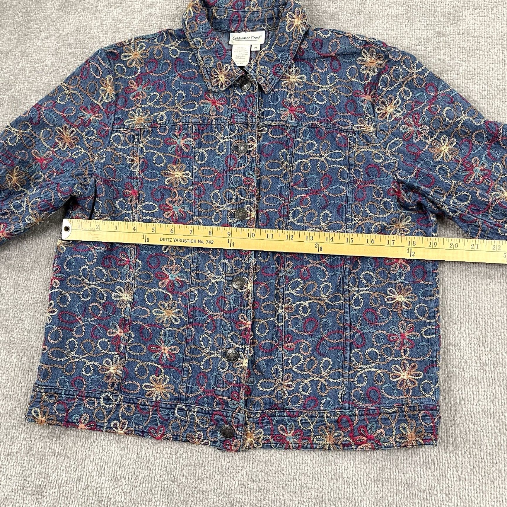 Coldwater Creek COLDWATER CREEK Jacket Womens Medium Blue Denim Floral Embroidered Button Up Size M / US 6-8 / IT 42-44 - 4 Thumbnail
