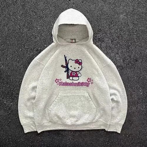 Japanese Brand Kimiko x Nana Grey washed vintage cat print hoodie y2k Size US L / EU 52-54 / 3 - 7 Thumbnail