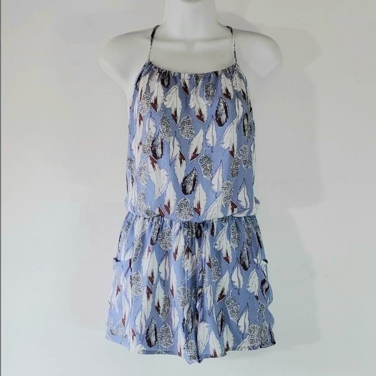 Other Darah Dahl Size S Romper Periwinkle Blue White Feathers Size S / US 4 / IT 40 - 1 Thumbnail