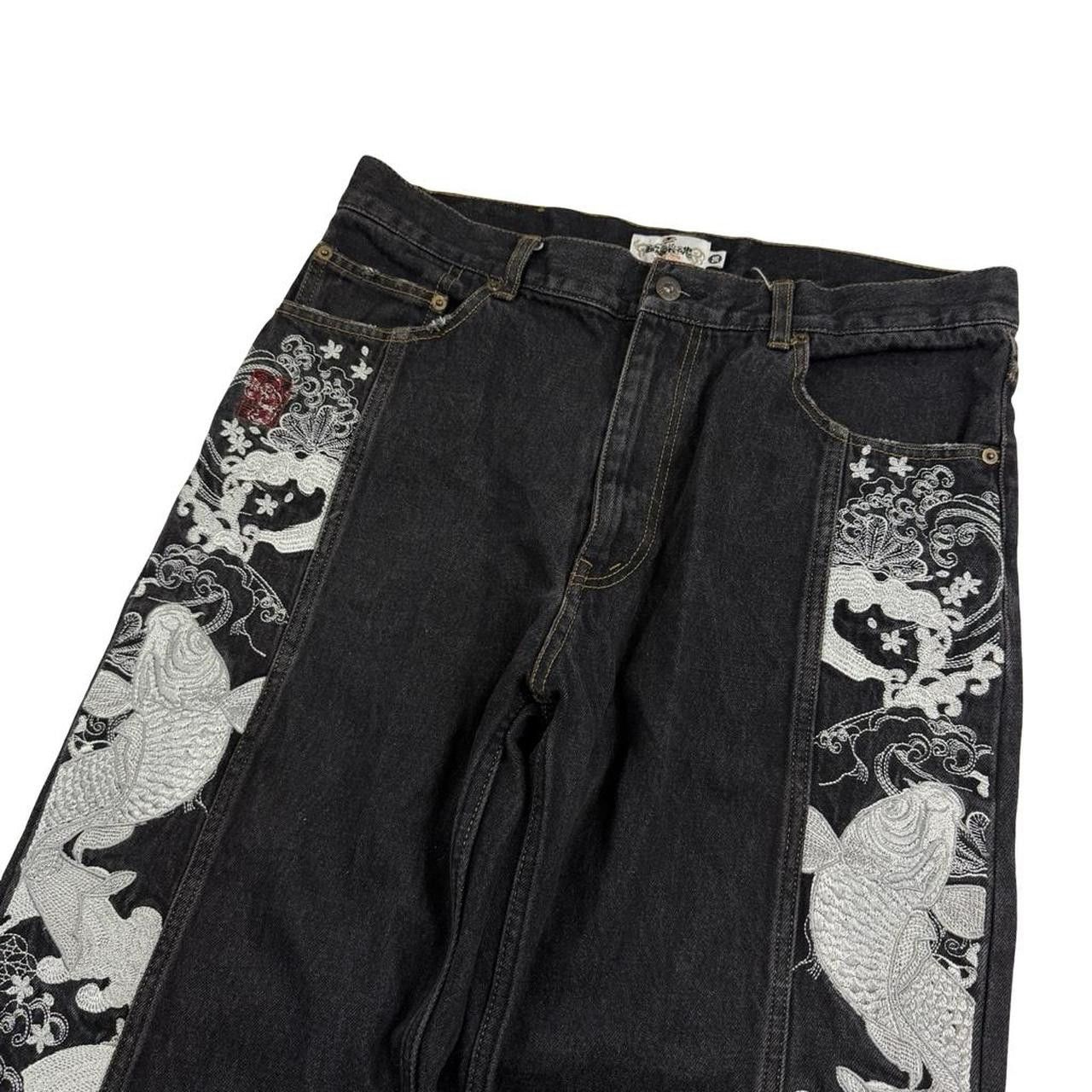 Karakuri Tamashii Karakuri Tamashii Embroidered Koi Japanese Jeans - Waist 35 Size US 35 - 3 Thumbnail