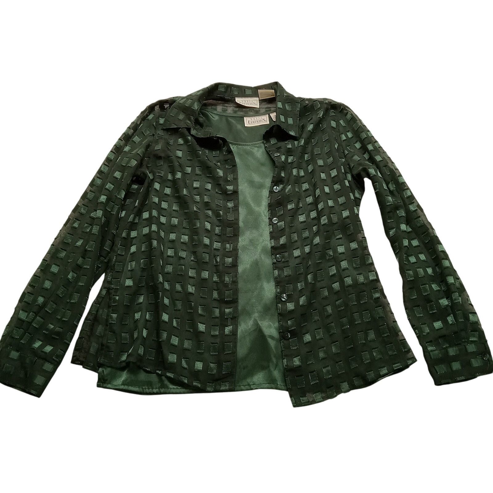 & Other Stories Basic Editions Blouse S Long Sleeve Green Satin Tank Sheer Size S / US 4 / IT 40 - 1 Thumbnail