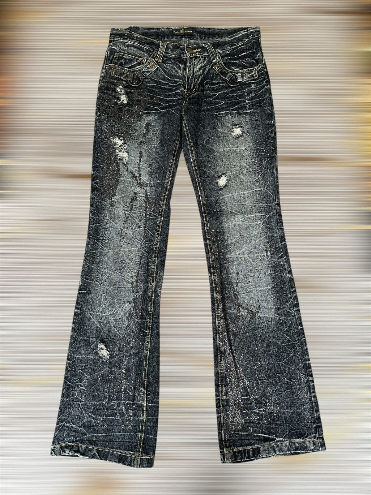 Tornado Mart FLARE Lowbox Premium Distressed Claw Marks Design Denim Size US 32 / EU 48 - 1 Thumbnail