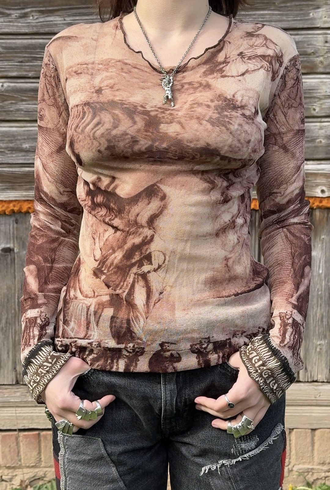 Jean Paul Gaultier 90s Jean Paul Gaultier SS1998 Renaissance Print Mesh Shirt M Size M / US 6-8 / IT 42-44 - 1 Thumbnail