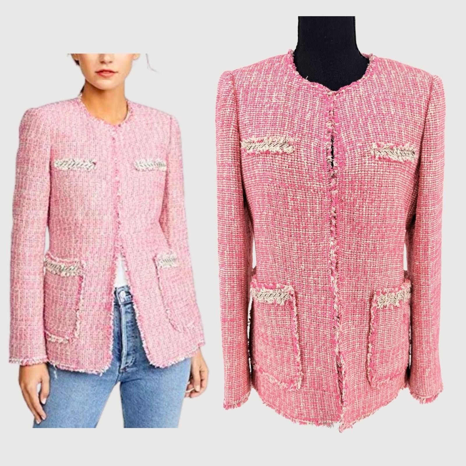 Other Rebecca Taylor Pink Bouclé Tweed Jacket Frayed Trim Blazer 4 Size S / US 4 / IT 40 - 1 Thumbnail