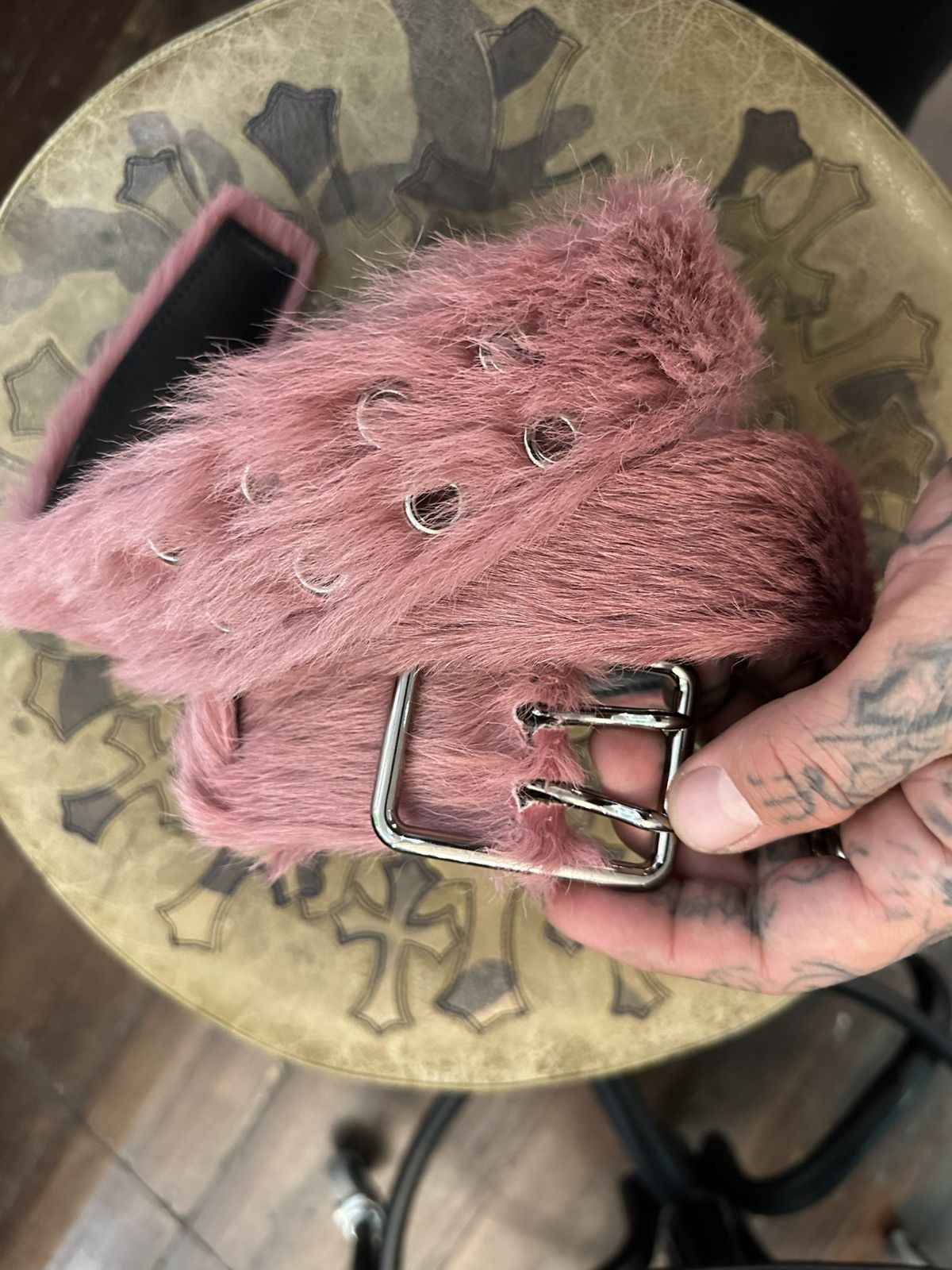 Prada Prada Archive runway pink fuzzy hair belt sz 28-31 Size ONE SIZE - 2 Thumbnail