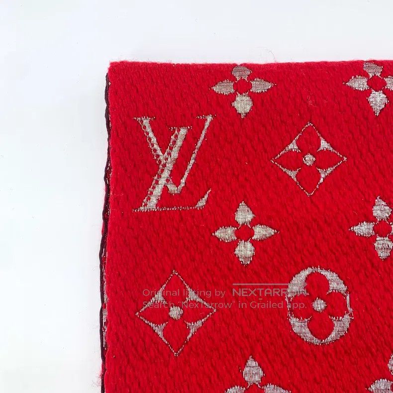 Louis Vuitton Louis Vuitton Red logo old flower full print wool fringe s Size ONE SIZE - 3 Thumbnail