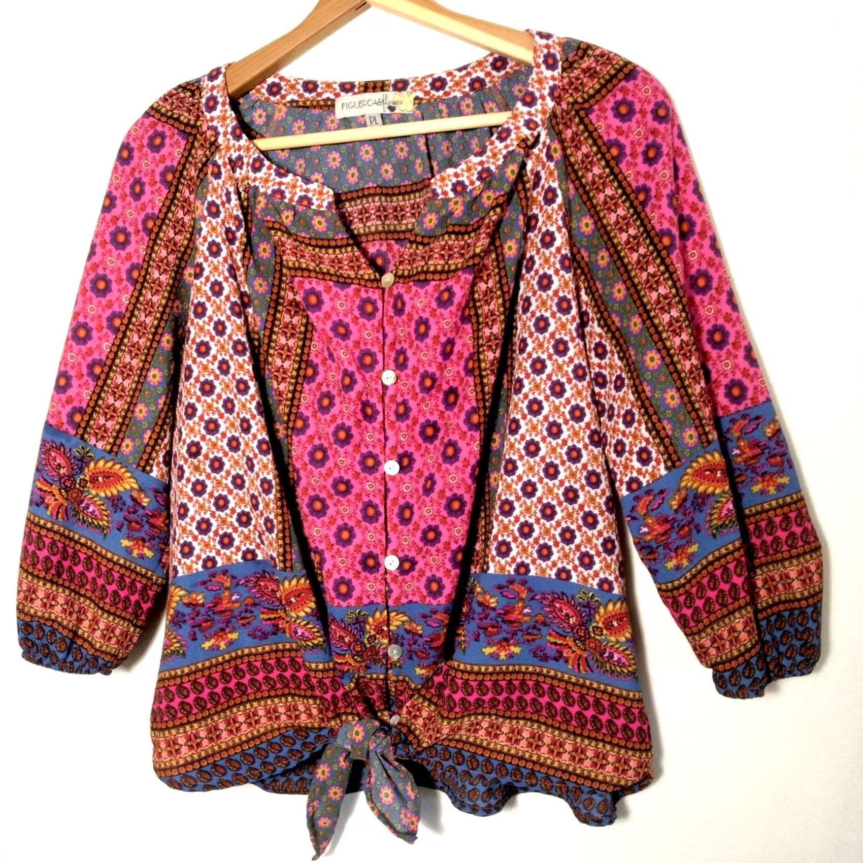 Vintage Figueroa & Flower Blouse Petite PL Button Up Tapestry Floral Tie Waist Boho Shirt Womens Size L / US 10 / IT 46 - 2 Thumbnail