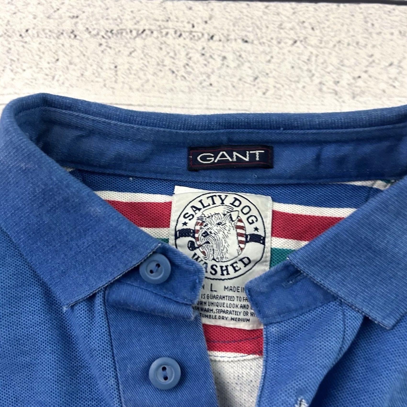 Gant GANT Salty Dog Washed Striped Short Sleeve Button Front Polo Shirt Men's Large Color Multicolor Short Sleeve Polo Mens L Striped Dog Theme Size US L / EU 52-54 / 3 - 3 Thumbnail