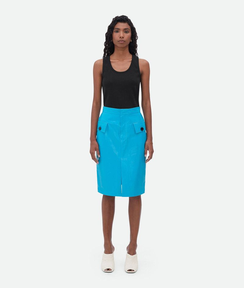 Bottega Veneta o1n1vont1225 Shiny Leather Skirt in Blue Size 24" / US 00 / IT 34 - 1 Thumbnail