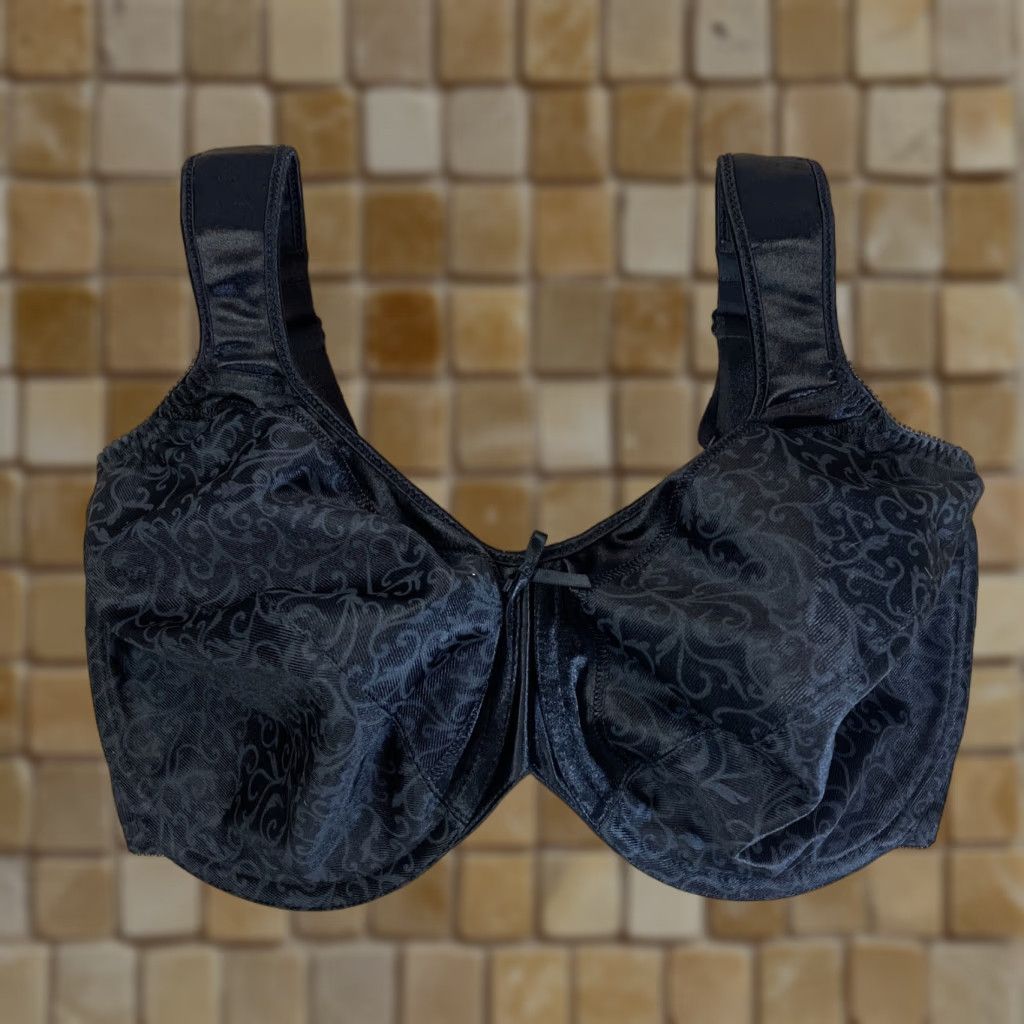Vintage Bali Satin Tracings Minimizer Bra 36G Black Underwired Womens