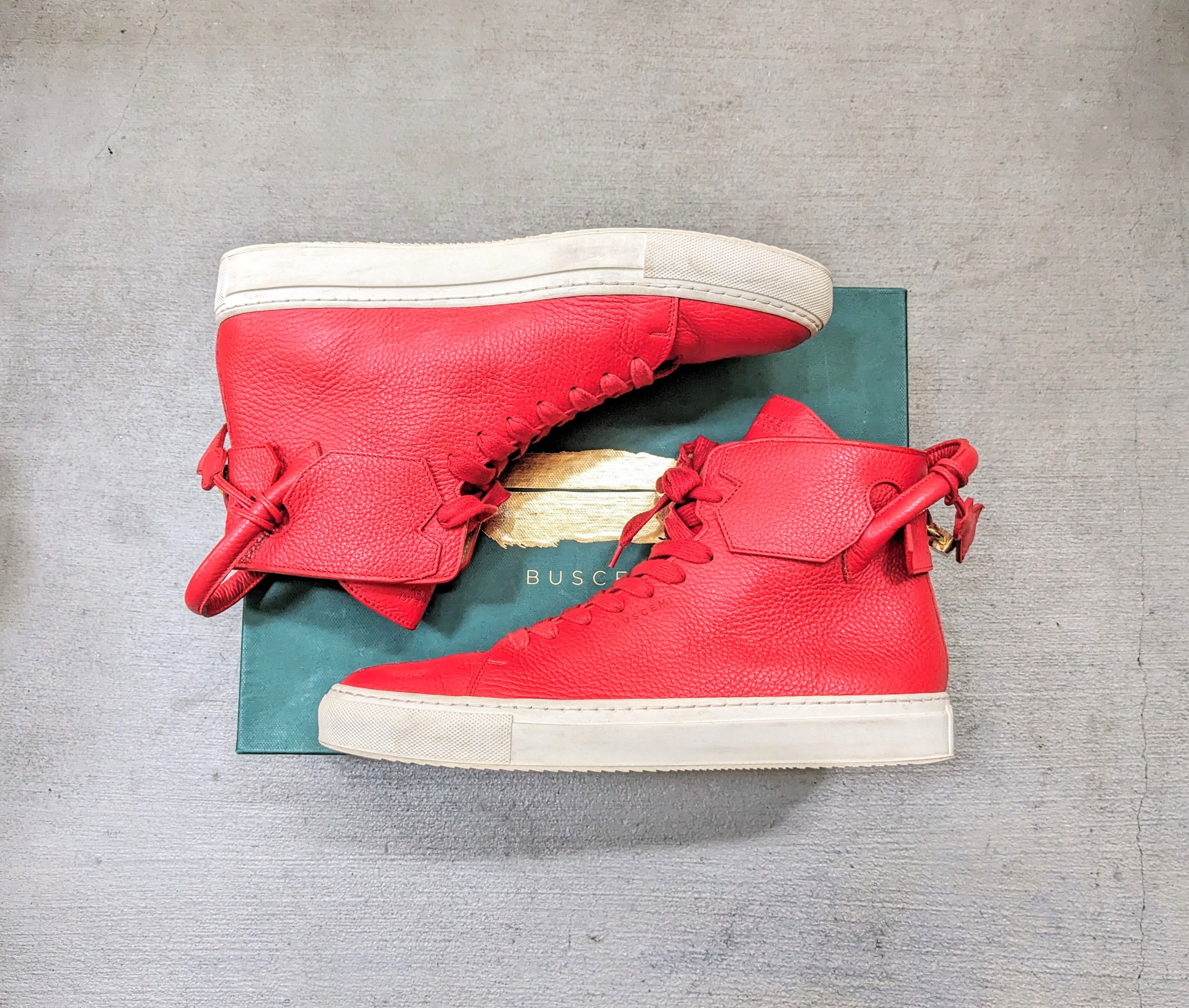 image of Buscemi 100 Mm Red Leather Italy Size 12 45 Sneakers Gold in Red/White, Men's