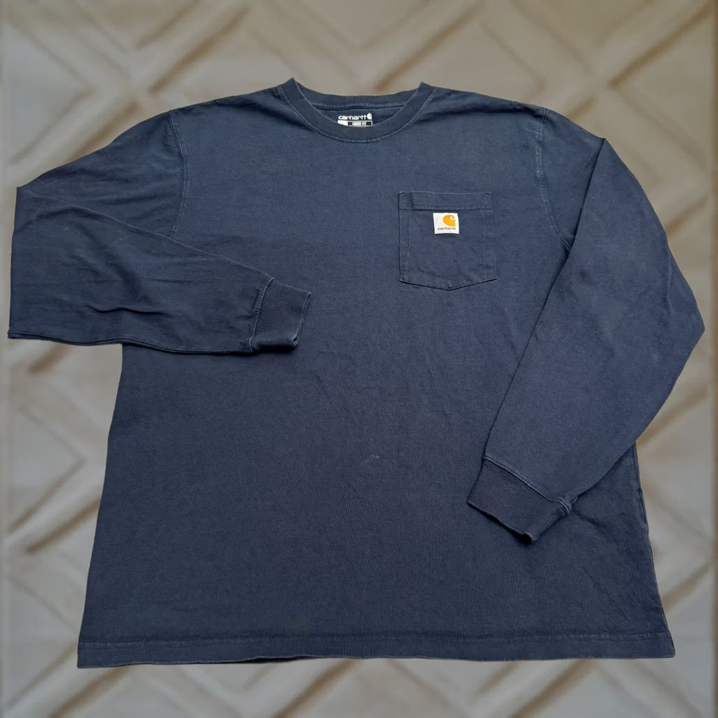 Carhartt Carhartt K126 Loose Fit T-Shirt Mens Large Navy Blue Crew Neck Pocket Tee Cotton Shirt Size US L / EU 52-54 / 3 - 1 Thumbnail